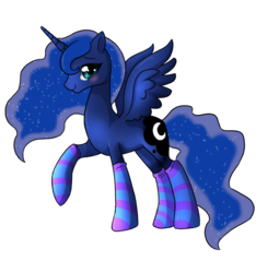 Size: 900x960 | Tagged: source needed, safe, artist:zia-ferret, princess luna, alicorn, pony, g4, adobe imageready, clothes, cute, female, lunabetes, mare, raised hoof, simple background, socks, solo, striped socks, transparent background