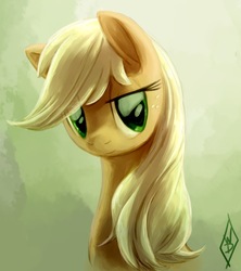 Size: 666x750 | Tagged: safe, artist:whitediamonds, applejack, earth pony, pony, g4, bust, female, hatless, mare, missing accessory, picasa, portrait, solo