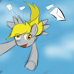 Size: 500x500 | Tagged: safe, artist:enma-darei, derpy hooves, pegasus, pony, g4, female, flying, letter, mail, mare, paint tool sai, solo