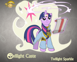 Size: 1280x1028 | Tagged: safe, artist:rhanite, twilight sparkle, pony, unicorn, g4, abstract background, anima banner, crossover, exalted, female, gray background, magic, mare, photoshop, scroll, simple background, solar exalted, solo, unicorn twilight