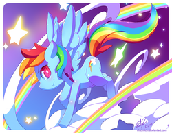 Size: 900x700 | Tagged: safe, artist:chicinlicin, rainbow dash, pegasus, pony, g4, adobe imageready, colored pupils, female, mare, profile, rainbow, solo, starry eyes, stars, wingding eyes