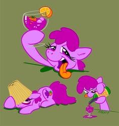 Size: 813x861 | Tagged: safe, artist:kabukihomewood, berry punch, berryshine, earth pony, pony, g4, alcohol, comic, drunk, female, glass, green background, mare, photoshop, prone, simple background, sketch dump, solo, tongue out, wine