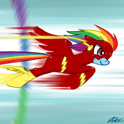 Size: 900x900 | Tagged: safe, artist:johnjoseco, rainbow dash, pegasus, pony, g4, cosplay, crossover, female, mare, photoshop, solo, the flash