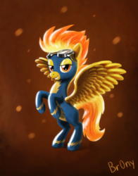 Size: 1200x1528 | Tagged: safe, artist:br0ny, spitfire, pegasus, pony, g4, action pose, female, goggles, looking at you, mare, photoshop, rearing, solo, spread wings, wings, wonderbolts uniform