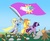 Size: 640x528 | Tagged: safe, artist:shutterflye, applejack, derpy hooves, princess celestia, rainbow dash, twilight sparkle, earth pony, pegasus, pony, unicorn, g4, bipedal, butt, female, flag, flag of equestria, iwo jima, mare, photoshop, plot, tree stump, unicorn twilight