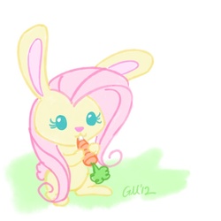 Size: 640x640 | Tagged: safe, artist:giantmosquito, fluttershy, rabbit, g4, 2012, bunnified, carrot, cute, female, herbivore, solo, species swap