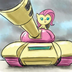 Size: 640x640 | Tagged: safe, artist:giantmosquito, fluttershy, pegasus, pony, g4, baby, baby pony, babyshy, cute, female, flutterbadass, paint tool sai, shyabetes, solo, tank (vehicle), younger