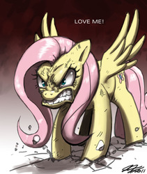 Size: 840x994 | Tagged: safe, artist:johnjoseco, fluttershy, pegasus, pony, g4, female, flutterbadass, flutterrage, love me, mare, photoshop, rage, solo