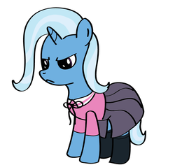 Size: 736x695 | Tagged: safe, artist:why485, trixie, pony, unicorn, g4, angry, clothes, female, mare, photoshop, shirt, simple background, skirt, solo, white background