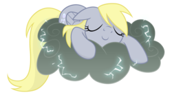 Size: 2000x1100 | Tagged: safe, artist:equestria-prevails, derpy hooves, pegasus, pony, g4, cloud, eyes closed, female, floppy ears, hooves, lightning, lying on a cloud, mare, on a cloud, prone, simple background, sleeping, solo, stormcloud, transparent background, wallpaper, wings