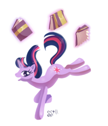 Size: 778x911 | Tagged: safe, artist:alipes, twilight sparkle, pony, unicorn, g4, book, female, glowing, glowing horn, happy, horn, magic, magic aura, mare, open mouth, open smile, simple background, smiling, solo, telekinesis, that pony sure does love books, transparent background, unicorn twilight