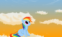Size: 1920x1152 | Tagged: safe, artist:angelthundergrl, rainbow dash, pegasus, pony, g4, cloud, female, hooves, lineless, mare, on a cloud, photoshop, sitting, sitting on a cloud, sky, solo, wallpaper, wings