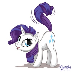 Size: 825x825 | Tagged: safe, artist:mysticalpha, rarity, pony, unicorn, friendship is magic, g4, female, mare, open mouth, presenting, presenting butt, raised tail, simple background, solo, tail wag