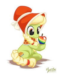 Size: 839x1088 | Tagged: safe, artist:mysticalpha, granny smith, earth pony, pony, family appreciation day, g4, female, mare, simple background, sitting, solo, young granny smith, zap apple