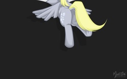 Size: 1680x1050 | Tagged: safe, artist:mysticalpha, derpy hooves, pegasus, pony, g4, butt, dock, female, fourth wall, gray background, mare, plot, simple background, solo, wallpaper