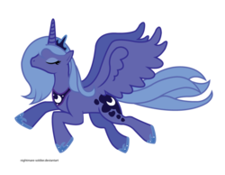 Size: 900x697 | Tagged: dead source, safe, artist:nightmare-soldier, princess luna, alicorn, pony, g4, adobe imageready, eyes closed, female, flying, mare, s1 luna, simple background, solo, transparent background