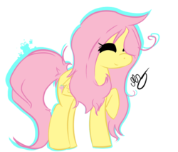 Size: 587x500 | Tagged: dead source, safe, artist:strobo-pop, fluttershy, pegasus, pony, g4, eyes closed, female, mare, messy mane, simple background, solo