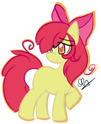 Size: 372x457 | Tagged: dead source, safe, artist:strobo-pop, apple bloom, earth pony, pony, g4, colored pupils, female, filly, looking back, simple background, solo, transparent background