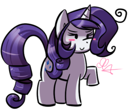 Size: 384x335 | Tagged: dead source, safe, artist:strobo-pop, rarity, pony, unicorn, g4, blush sticker, blushing, c:, chibi, cute, female, mare, raised hoof, simple background, smiling, solo, transparent background