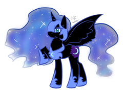 Size: 680x496 | Tagged: dead source, safe, artist:strobo-pop, nightmare moon, alicorn, pony, g4, female, mare, raised hoof, simple background, solo, transparent background