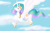 Size: 960x600 | Tagged: safe, artist:greygnu, princess celestia, alicorn, pony, g4, eyes closed, female, flying, happy, mare, sky, solo