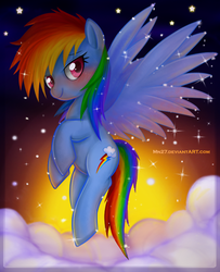 Size: 524x646 | Tagged: safe, artist:mn27, rainbow dash, pegasus, pony, g4, bedroom eyes, blushing, cloud, female, flying, mare, sky, solo