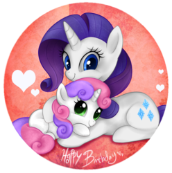 Size: 733x738 | Tagged: safe, artist:mn27, rarity, sweetie belle, pony, unicorn, g4, belle sisters, cute, diasweetes, female, filly, foal, heart, hug, mare, photoshop, prone, raribetes, simple background, sisters, transparent background