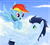 Size: 1416x1269 | Tagged: dead source, safe, artist:mn27, rainbow dash, soarin', pegasus, pony, g4, cloud, cloudy, eye contact, female, flying, looking at each other, male, mare, ship:soarindash, shipping, sky, stallion, straight