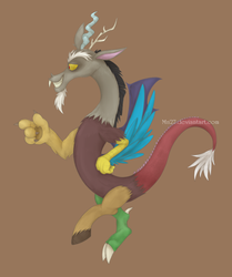 Size: 900x1078 | Tagged: safe, artist:mn27, discord, draconequus, g4, brown background, horns, male, side view, simple background, solo, wings