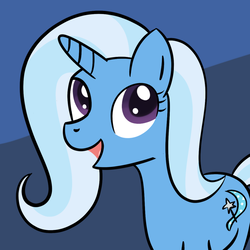 Size: 800x800 | Tagged: safe, artist:why485, trixie, pony, unicorn, g4, abstract background, awesome face, female, happy, mare, open mouth, request, smiling, solo