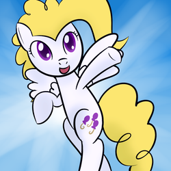 Size: 800x800 | Tagged: safe, artist:why485, surprise, pegasus, pony, g1, g4, adoraprise, blue background, cute, female, g1 to g4, generation leap, gradient background, happy, mare, open mouth, open smile, simple background, smiling, solo, surprise being surprise