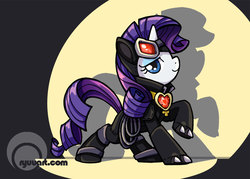 Size: 1000x717 | Tagged: safe, artist:alienfirst, rarity, pony, unicorn, g4, batman, catmare, catwoman, clothes, cosplay, costume, crossover, dc comics, female, fire ruby, male, mare, raised hoof, solo, spotlight