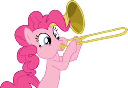 Size: 856x590 | Tagged: dead source, safe, artist:miketheuser, pinkie pie, earth pony, pony, g4, female, mare, musical instrument, photoshop, simple background, solo, transparent background, trombone