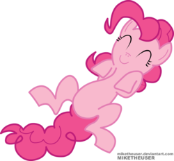Size: 2383x2209 | Tagged: safe, artist:miketheuser, pinkie pie, earth pony, pony, g4, closed mouth, eyes closed, female, happy, high res, mare, on back, photoshop, show accurate, simple background, smiling, solo, transparent background