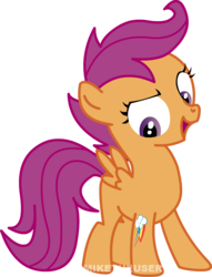 Size: 769x1006 | Tagged: dead source, safe, artist:miketheuser, scootaloo, pegasus, pony, g4, blank flank, cutie mark, female, filly, photoshop, rainbow, simple background, solo, tattoo, transparent background