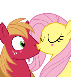Size: 1300x1400 | Tagged: dead source, safe, artist:miketheuser, big macintosh, fluttershy, earth pony, pegasus, pony, g4, blushing, duo, female, kiss on the lips, kissing, love, male, mare, photoshop, ship:fluttermac, shipping, simple background, stallion, straight, surprise kiss, surprised, transparent background