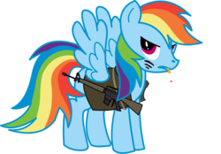 Size: 1550x1080 | Tagged: dead source, safe, artist:miketheuser, rainbow dash, pegasus, pony, g4, ar-15, cigarette, clothes, eye black (makeup), face paint, female, frown, gun, m16, mare, simple background, smoking, solo, transparent background, weapon