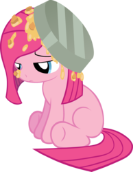 Size: 2000x2576 | Tagged: safe, artist:miketheuser, pinkie pie, earth pony, pony, g4, female, filly, foal, food, high res, pie, pied, pinkamena diane pie, sad, simple background, sitting, solo, transparent background, underhoof