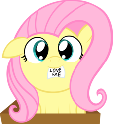 Size: 1000x1090 | Tagged: safe, artist:miketheuser, fluttershy, pegasus, pony, g4, female, filly, floppy ears, foal, mouth hold, pony in a box, simple background, solo, transparent background