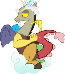 Size: 2000x2261 | Tagged: safe, artist:miketheuser, discord, draconequus, g4, claws, cloud, fangs, high res, horns, male, on a cloud, simple background, sitting on a cloud, solo, transparent background, wings