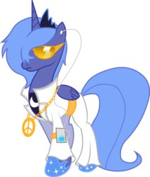 Size: 2000x2355 | Tagged: safe, artist:miketheuser, princess luna, alicorn, pony, g4, clothes, costume, disco, dress, earbuds, female, high res, mare, s1 luna, simple background, solo, transparent background
