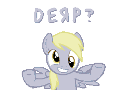 Size: 599x588 | Tagged: safe, artist:workingorder, derpy hooves, pegasus, pony, g4, animated, female, gif, homestuck, homestuck reference, mare, meme, simple background, smiling, solo, text, transparent background, what now