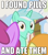 Size: 400x450 | Tagged: safe, edit, edited screencap, screencap, berry punch, berryshine, carrot top, golden harvest, lyra heartstrings, earth pony, pony, unicorn, g4, season 1, winter wrap up, caption, female, i found pills, i found pills and ate them, image macro, irrational exuberance, mare, meme