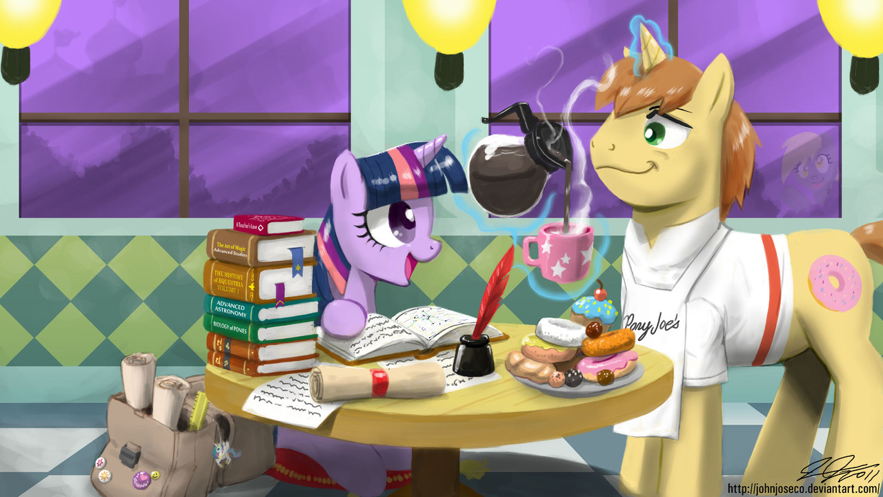 1747 Artistjohnjoseco Book Coffee Cupcake Derpy Hooves