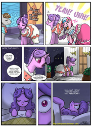 Size: 780x1073 | Tagged: safe, artist:johnjoseco, north star, pinkie pie, star gazer, earth pony, pony, unicorn, comic:north star dwells, g4, the best night ever, blushing, clothes, comic, dress, female, gala, gala dress, gown, lesbian, male, mare, northpie, personal space invasion, photoshop, rarepair, shipping, stallion