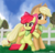 Size: 900x871 | Tagged: safe, artist:johnjoseco, apple bloom, applejack, earth pony, pony, g4, my little pony: friendship is magic, sisterhooves social, adobe imageready, apple sisters, applejack's hat, bandana, bipedal, clothes, cowboy hat, duo, duo female, female, fence, filly, foal, hat, mare, protecting, scarf, siblings, sisters, stetson