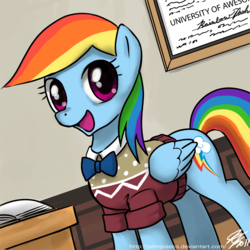 Size: 750x750 | Tagged: safe, artist:johnjoseco, rainbow dash, pegasus, pony, g4, adobe imageready, clothes, cute, cute ponies in sweaters, female, mare, rainbow dork, solo, sweater