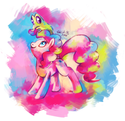 Size: 1146x1110 | Tagged: safe, artist:cuteskitty, gummy, pinkie pie, earth pony, pony, g4, biting, color porn, female, hair bite, mare, multicolored hair, simple background, transparent background