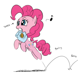 Size: 900x900 | Tagged: safe, artist:celine-artnsfw, pinkie pie, earth pony, pony, g4, bouncing, bread, colored, female, mare, mouth hold, simple background, solo, transparent background