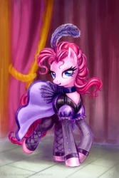 Size: 800x1200 | Tagged: safe, artist:kp-shadowsquirrel, pinkie pie, earth pony, pony, g4, over a barrel, beautiful, burlesque, can-can, clothes, costume, dress, female, fishnet stockings, mare, puffy sleeves, saloon dress, saloon pinkie, solo, this will end in war, wild west
